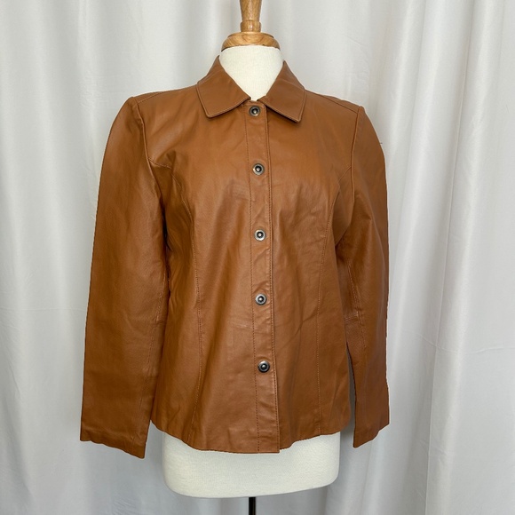 DIALOGUE BROWN LEATHER JACKET - LARGE - Picture 1 of 3